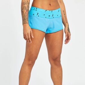 Oiselle Running Shorts Womens 4 Bird Print Athletic Blue Waistband